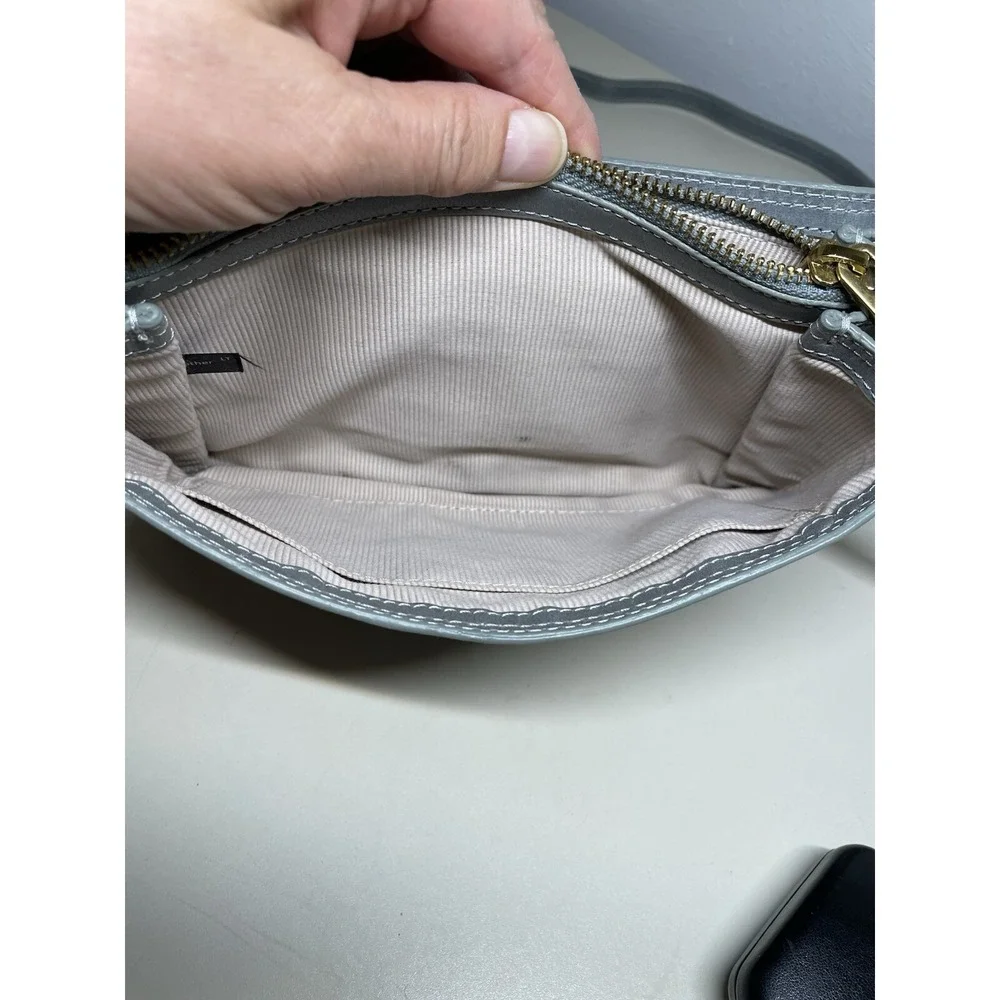 Margot New York Crossbody Gray Blue Leather Bag Convertible Wristlet Small